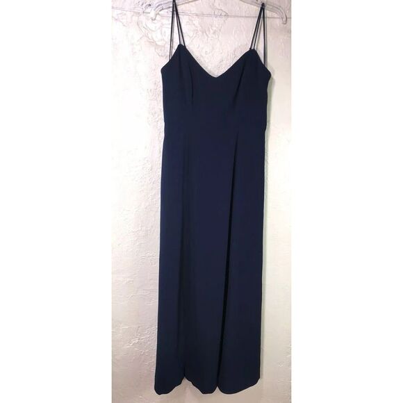 J. Crew Dresses & Skirts - J. Crew Petite Drapey Spaghetti Strap Dress W‎ Side Slit Sz 6 Petite Navy Blue